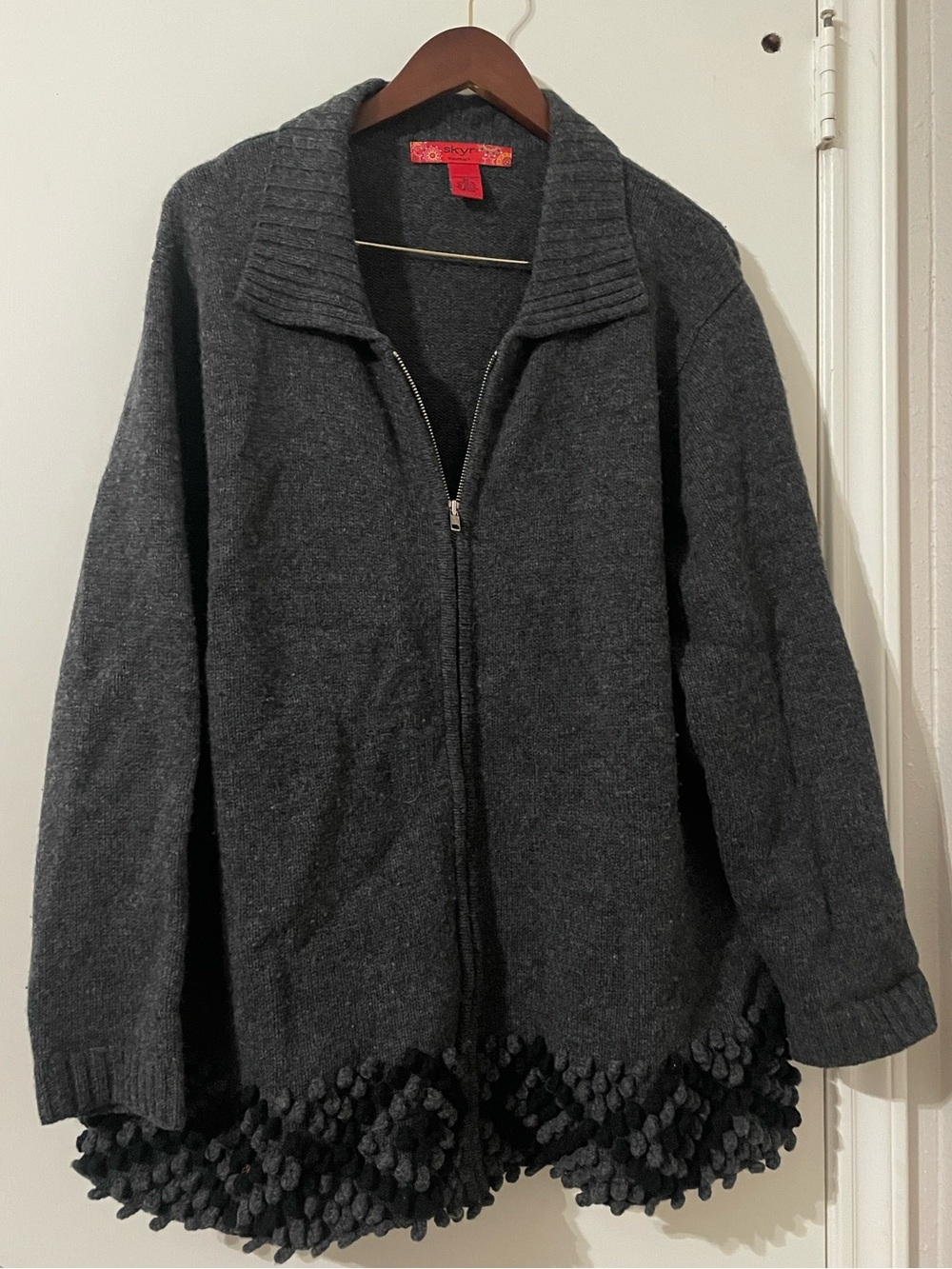Skyr Woman 100% Lambswool Full Zip Cardigan Sweater Grey 3X Australia